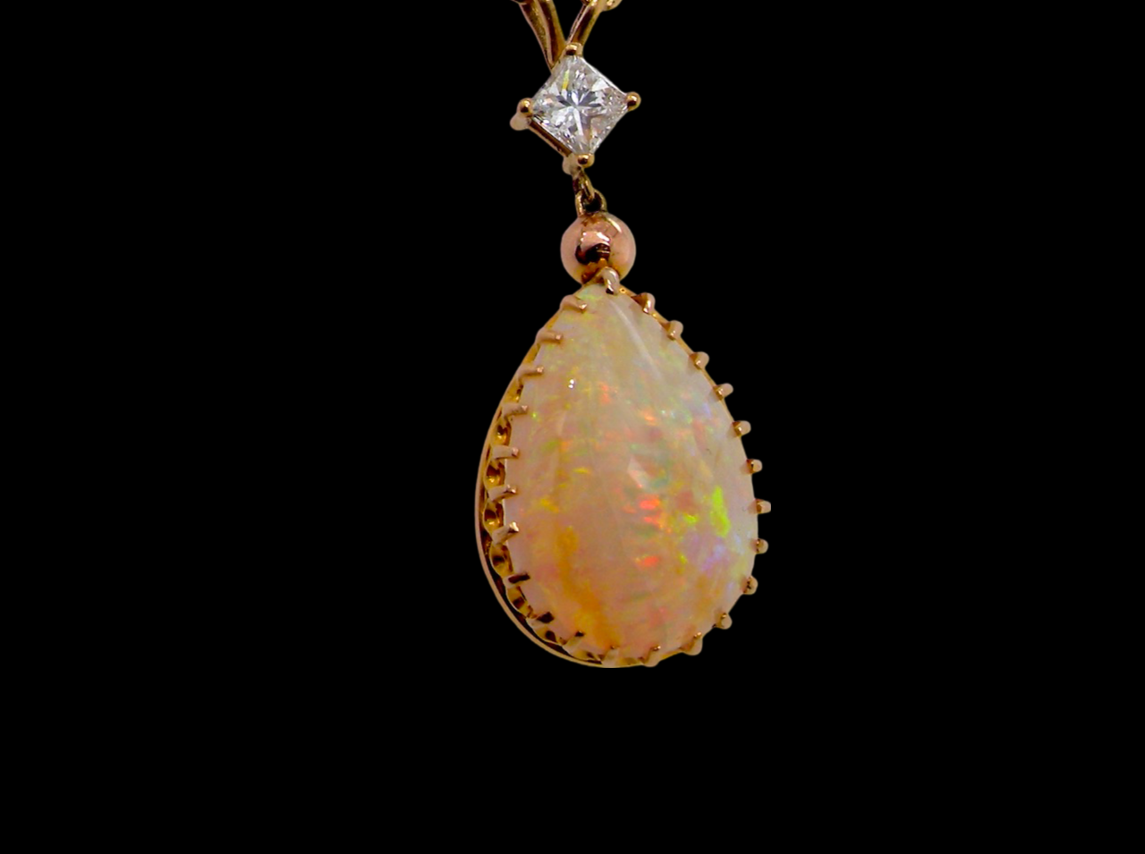 gold Opal and Diamond Pendant
