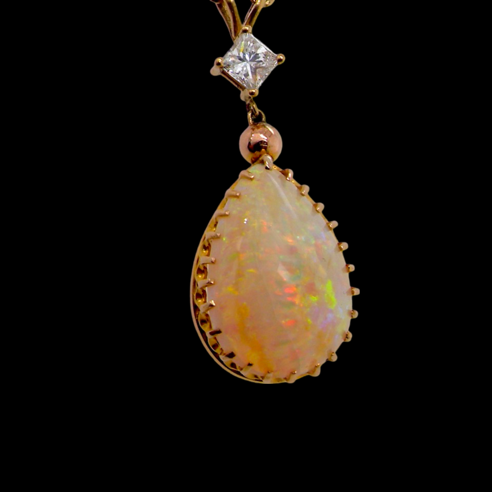 gold Opal and Diamond Pendant