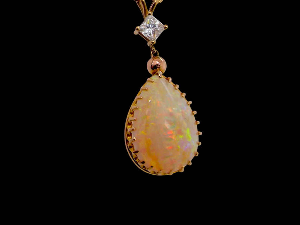 gold Opal and Diamond Pendant