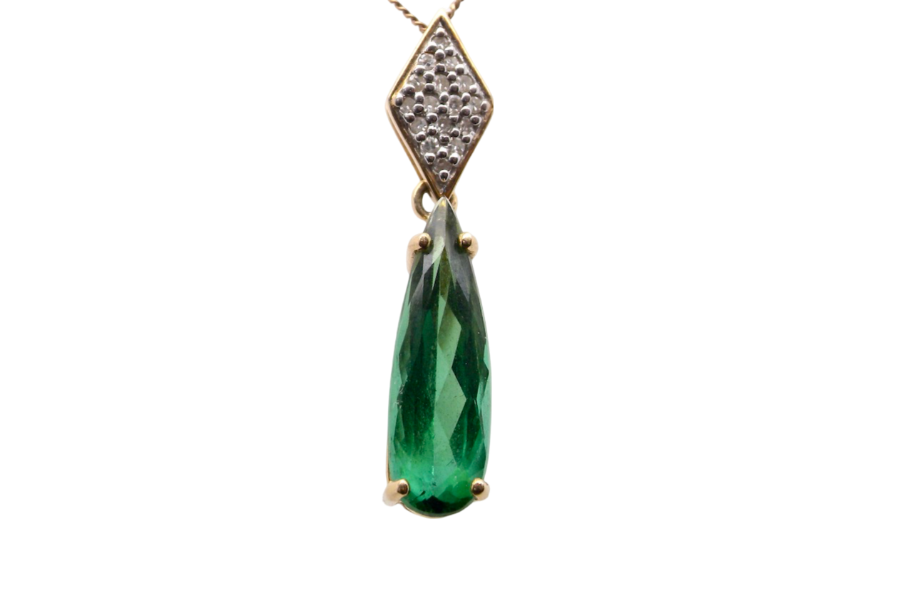 Green Tourmaline and Diamond Pendant
