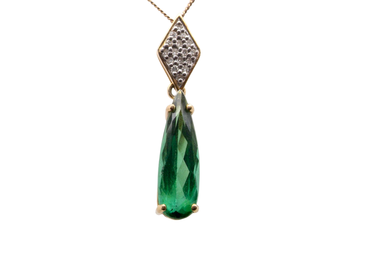 Green Tourmaline and Diamond Pendant