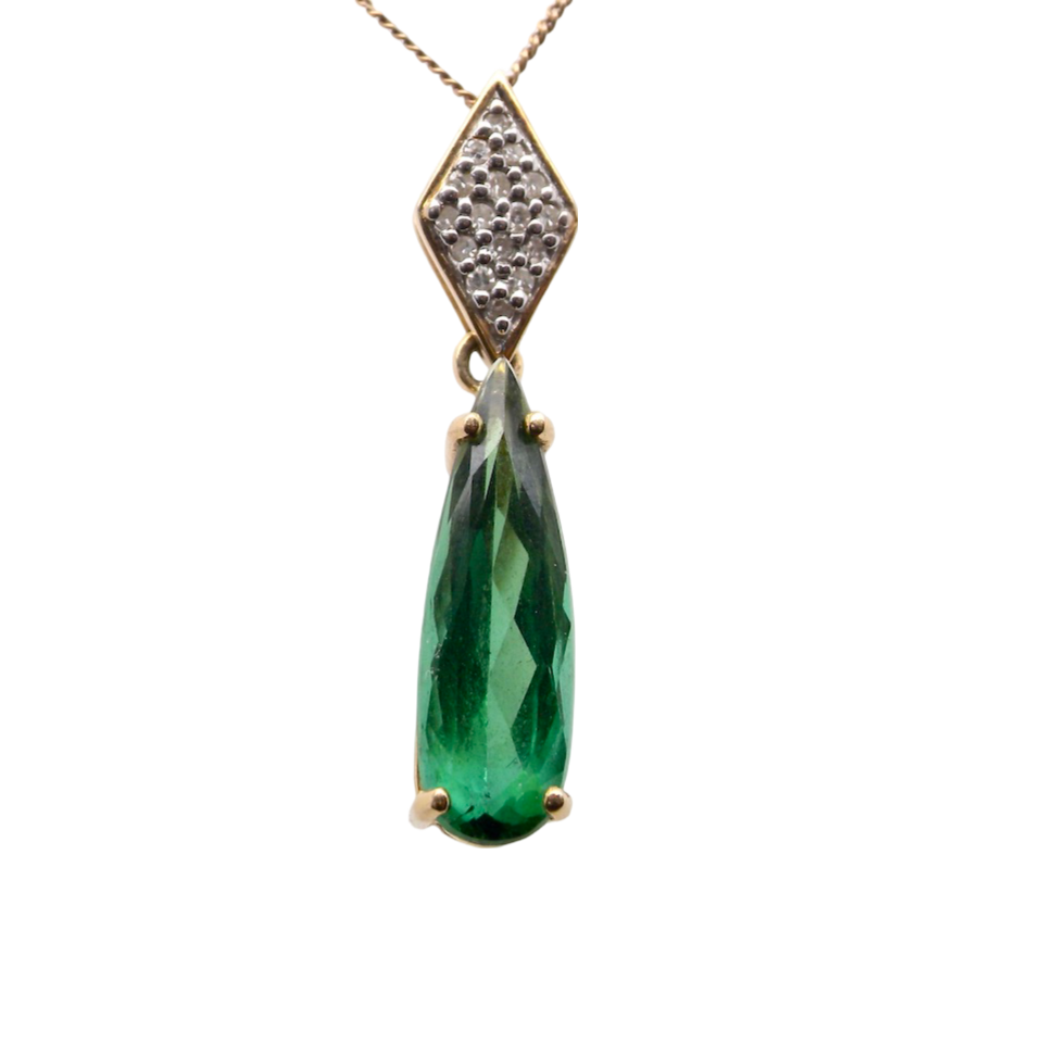 Green Tourmaline and Diamond Pendant