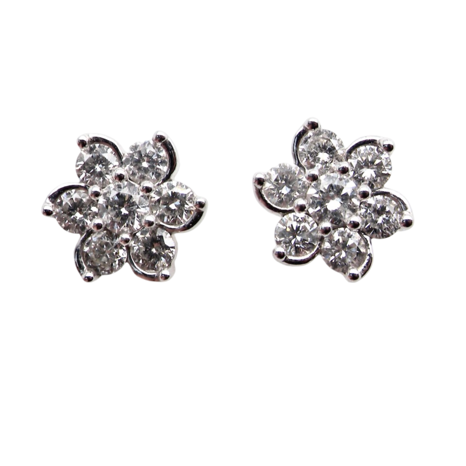 A pair of diamond cluster earrings