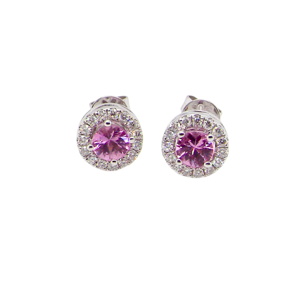 A pair of pink sapphire and diamond earrings