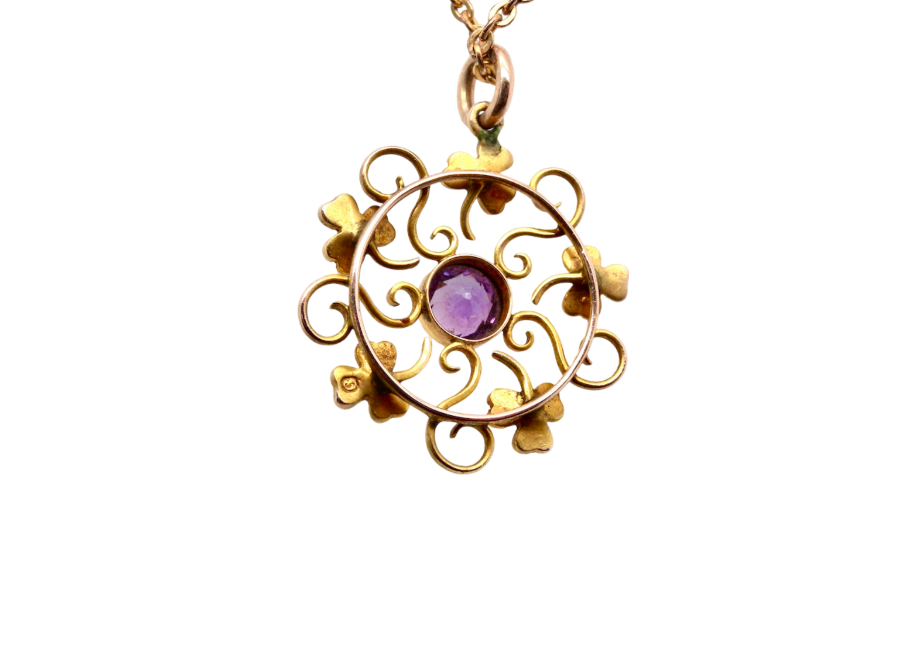 An antique Amethyst and Pearl Pendant rear view