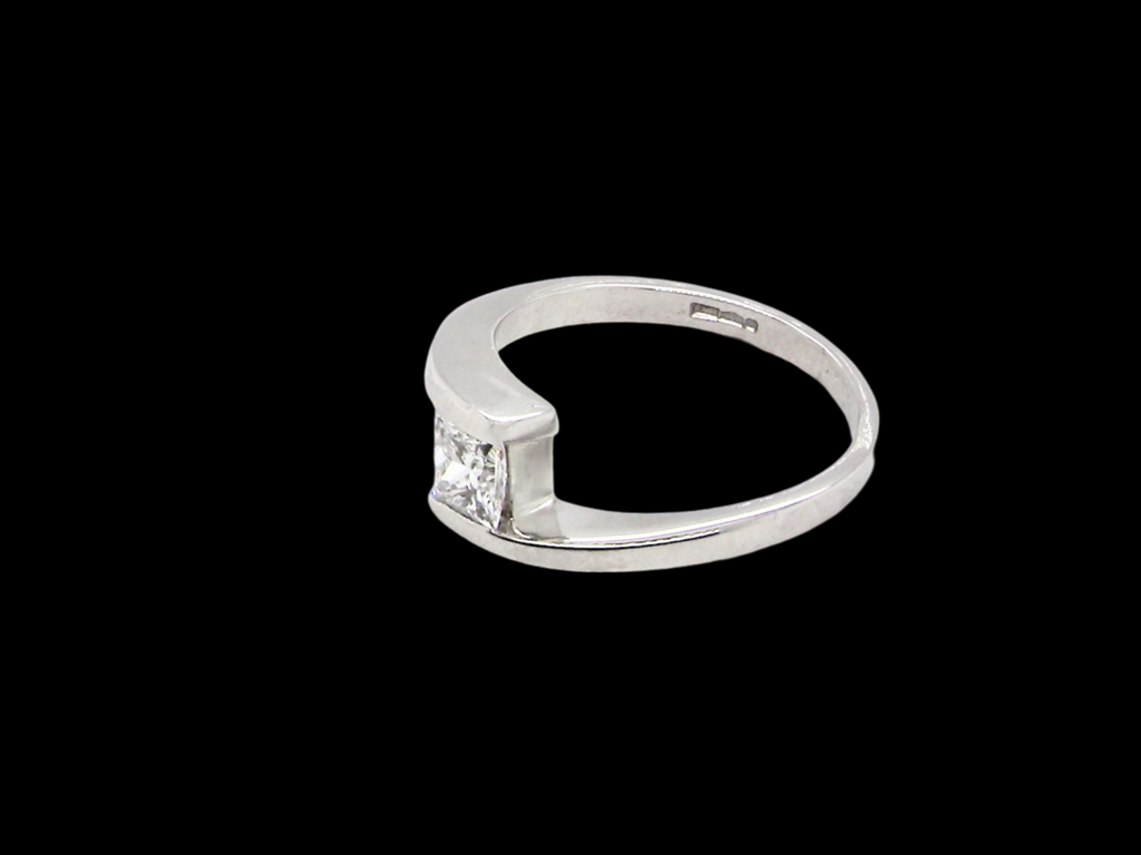 A Princess Cut Solitaire Diamond Ring side view