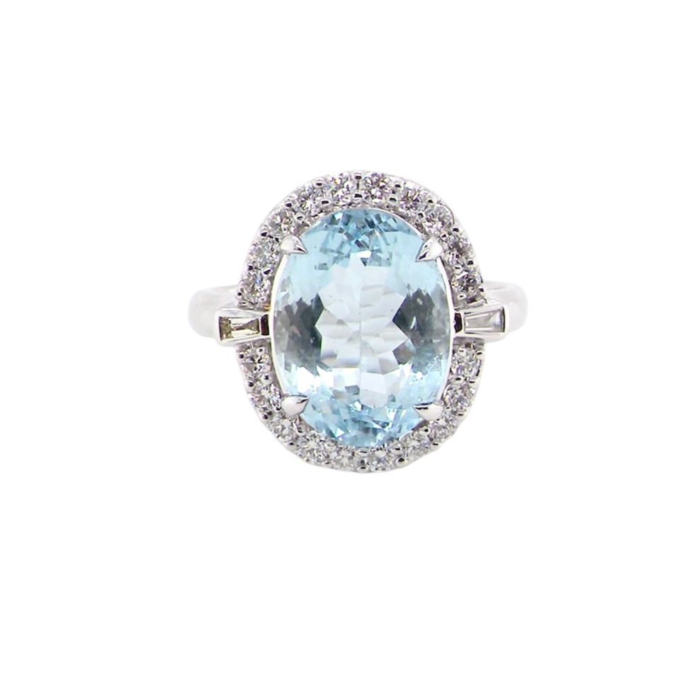 An impressive Aquamarine and Diamond Cluster Ring