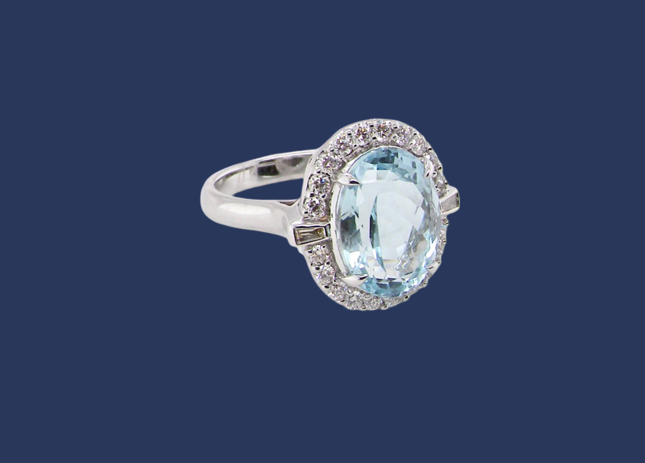 Aquamarine and Diamond Cluster Ring
