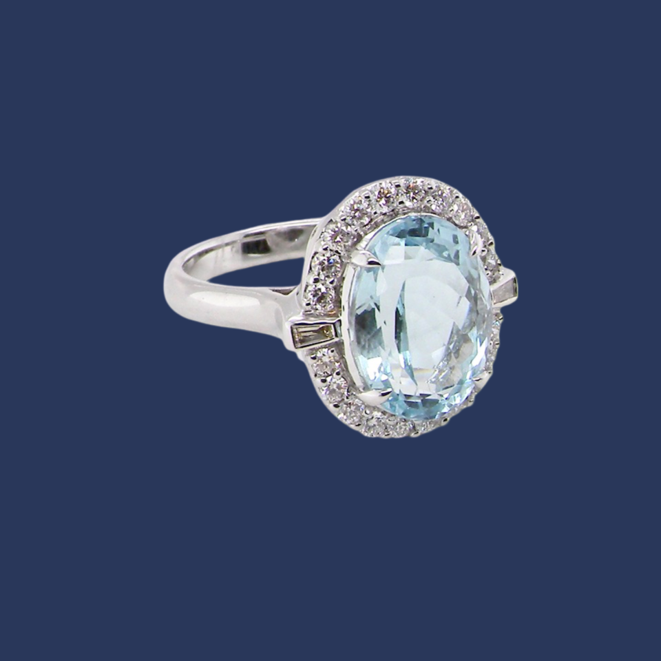 Aquamarine and Diamond Cluster Ring
