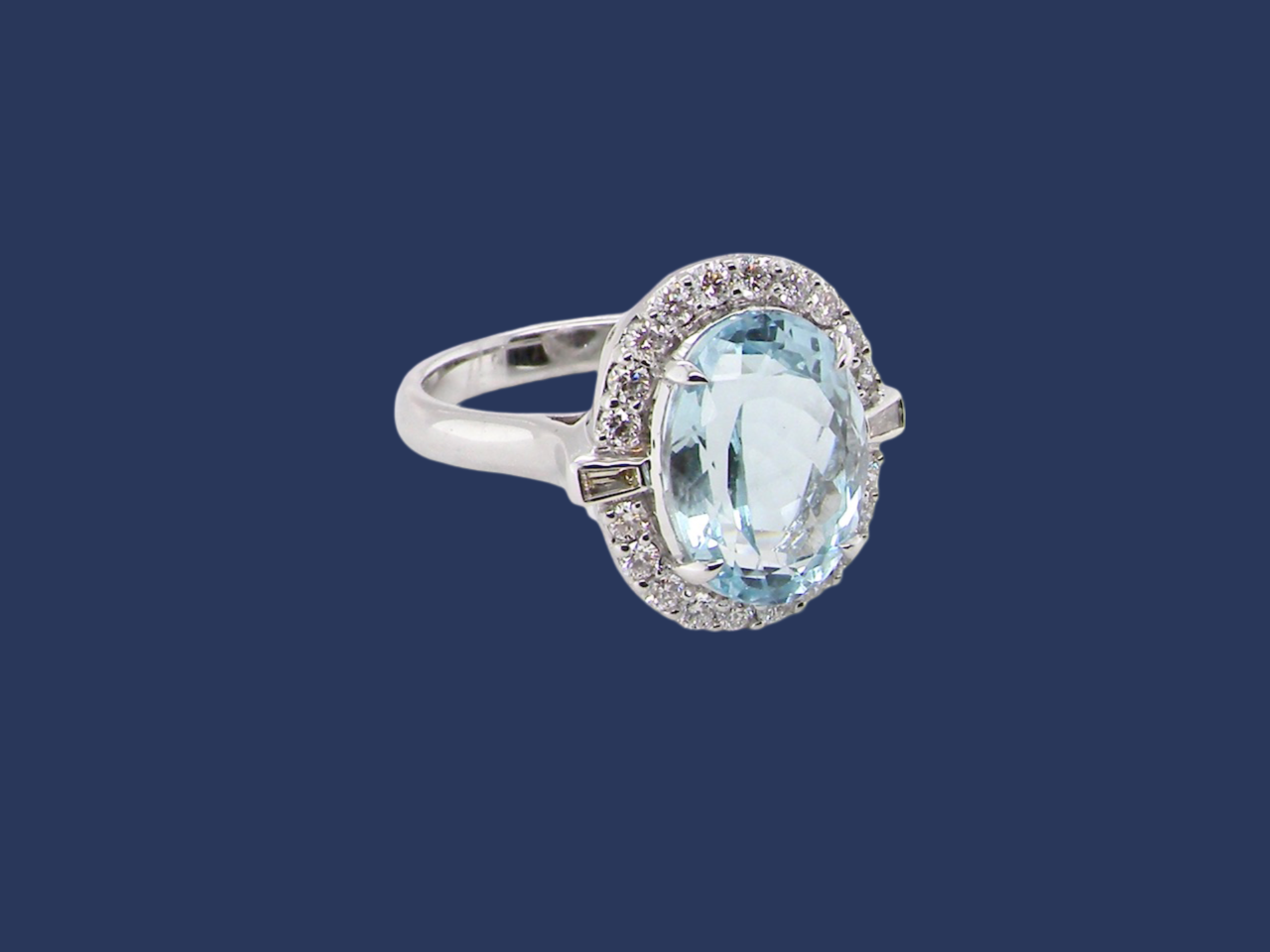 Aquamarine and Diamond Cluster Ring