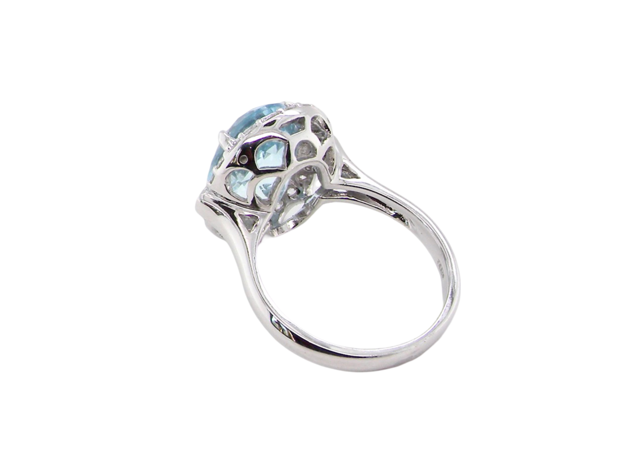 An impressive Aquamarine and Diamond Cluster Ring rear view