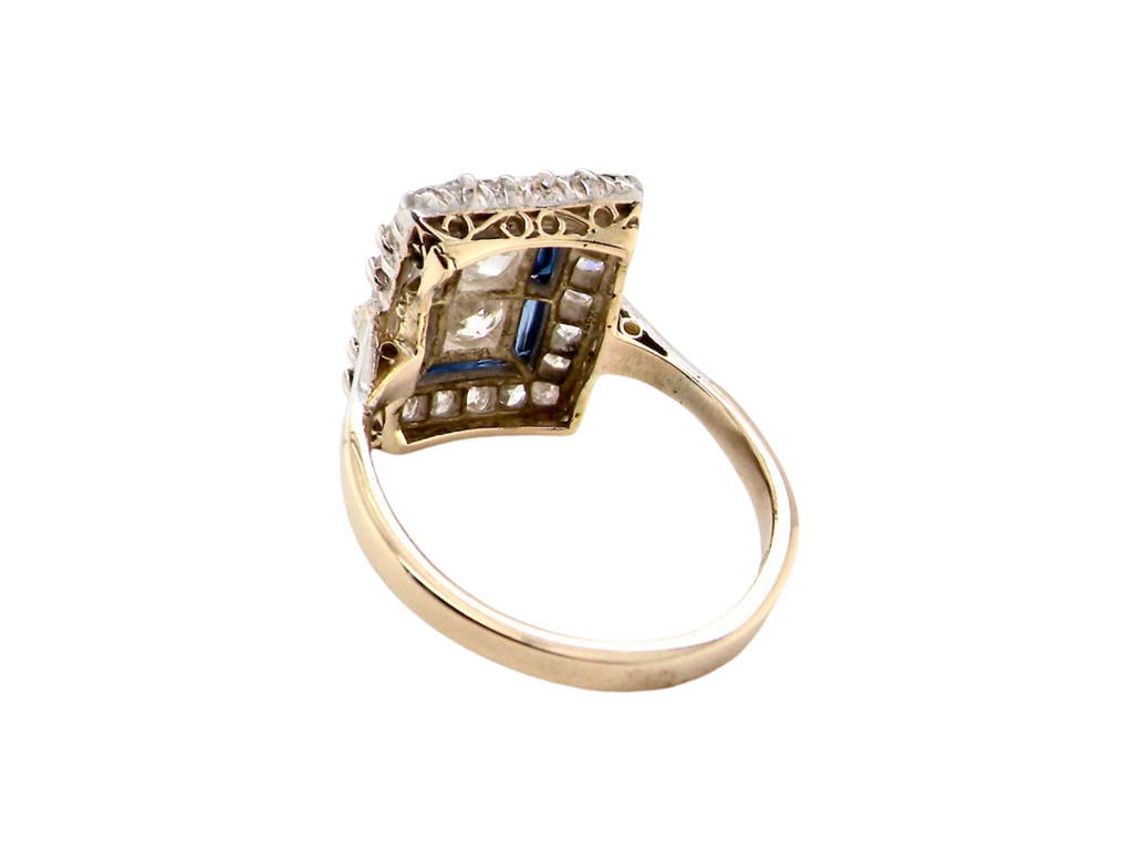 A fine Art Deco sapphire and diamond cluster ring rear view