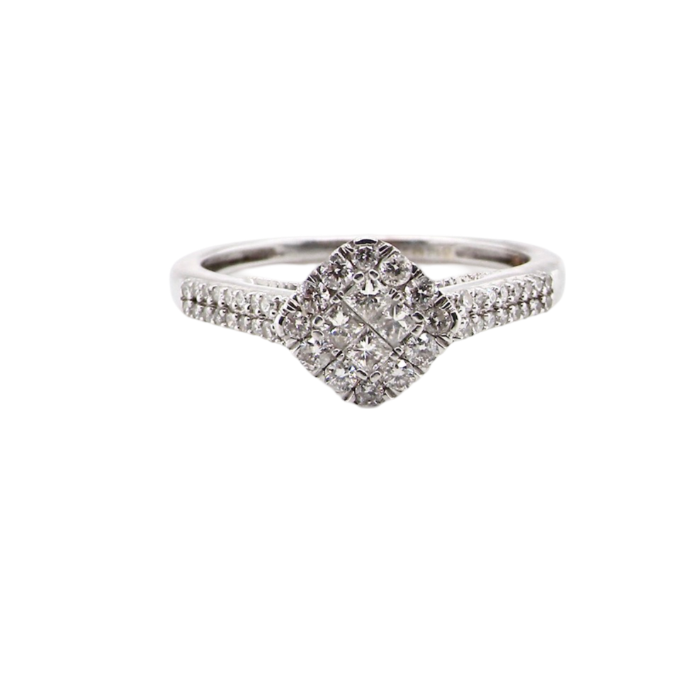 A 9 carat white gold diamond cluster ring