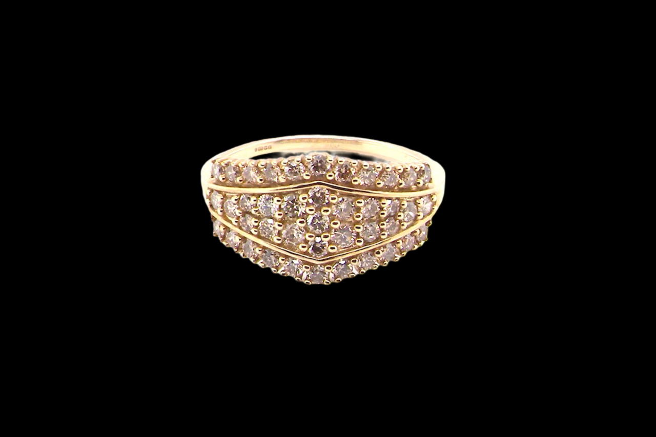 9 carat gold multi cluster diamond ring