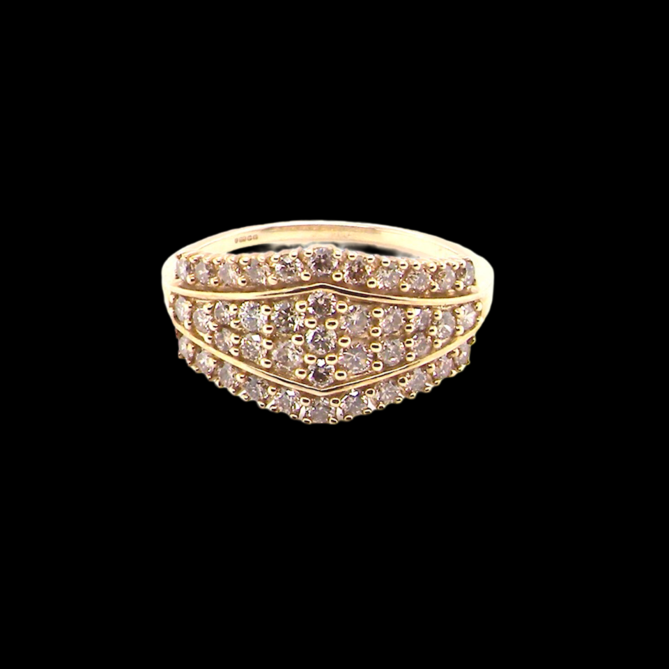 9 carat gold multi cluster diamond ring