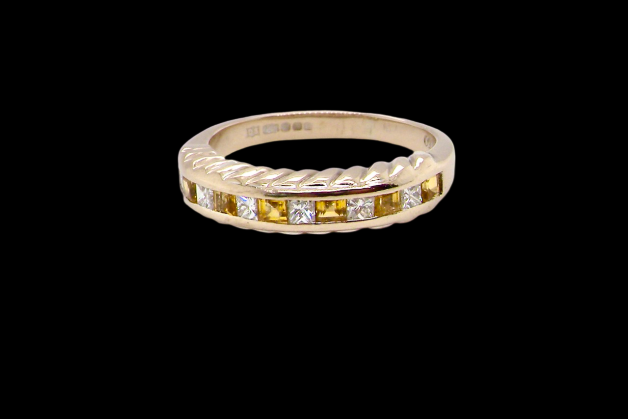 yellow sapphire and diamond eternity ring