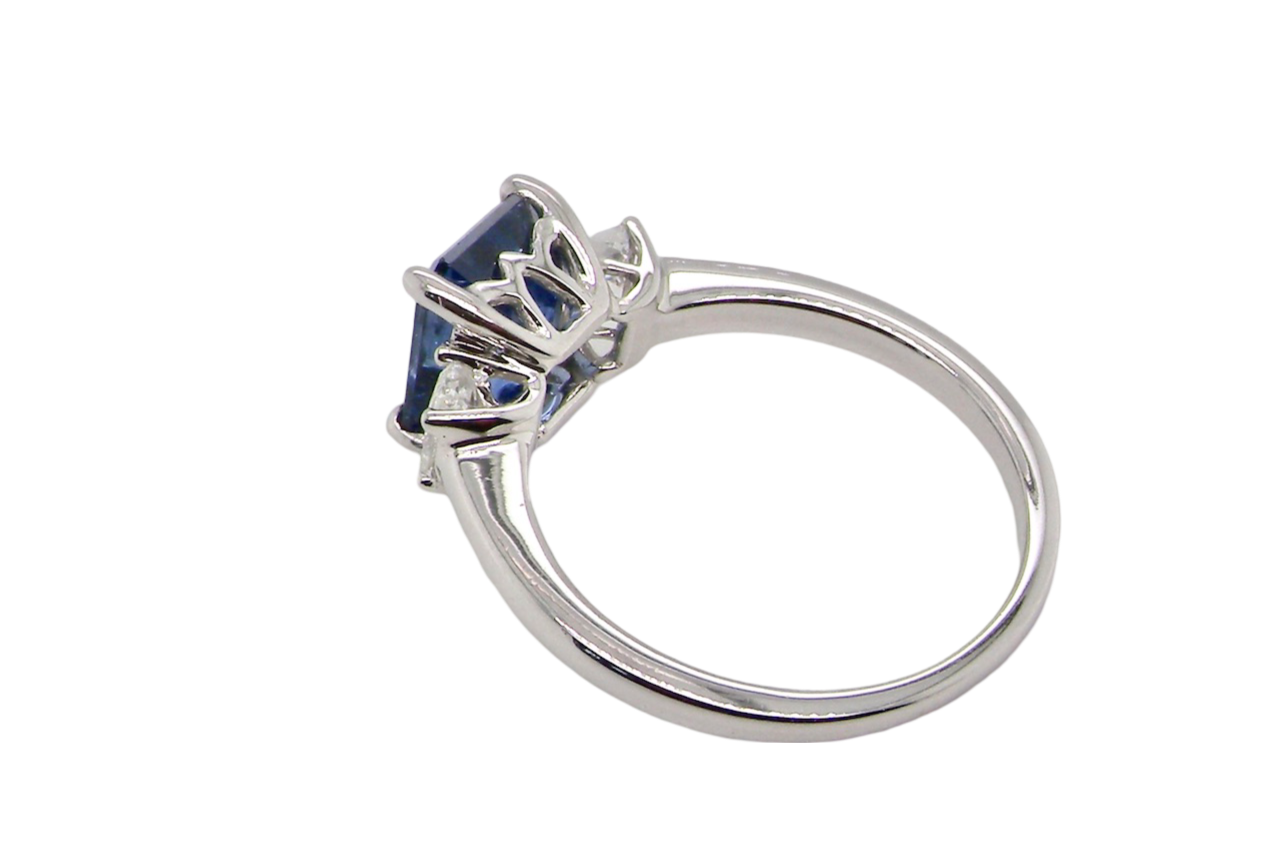 A fine three stone Sapphire and Diamond Ring rear view