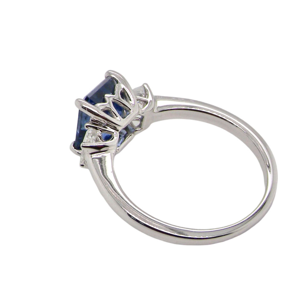 A fine three stone Sapphire and Diamond Ring rear view