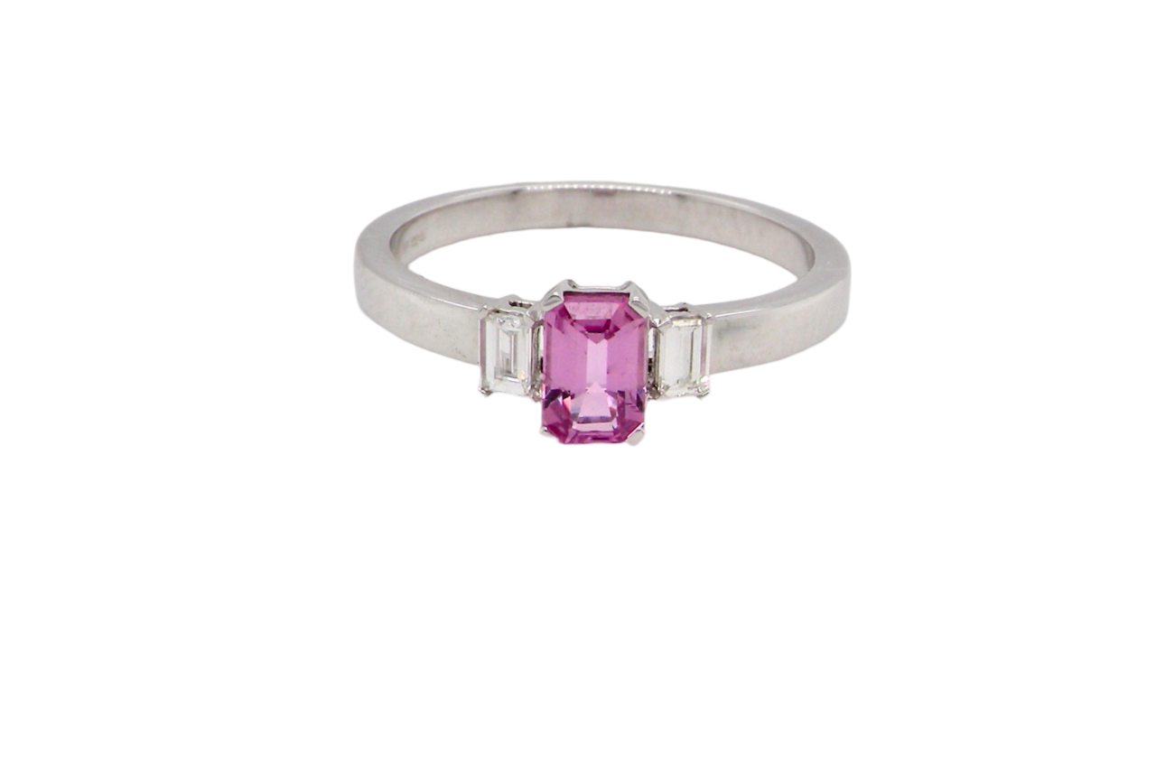 A Pink Sapphire and Diamond Ring