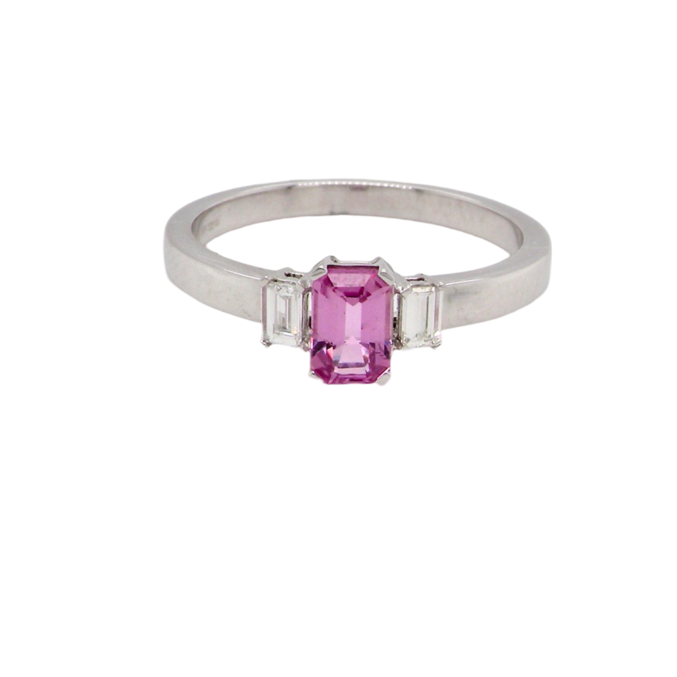 A Pink Sapphire and Diamond Ring