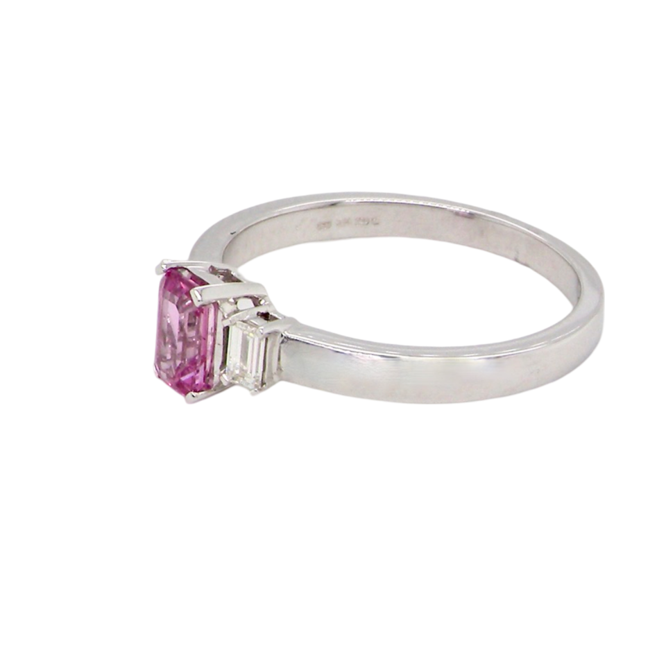 A Pink Sapphire and Diamond Ring side view