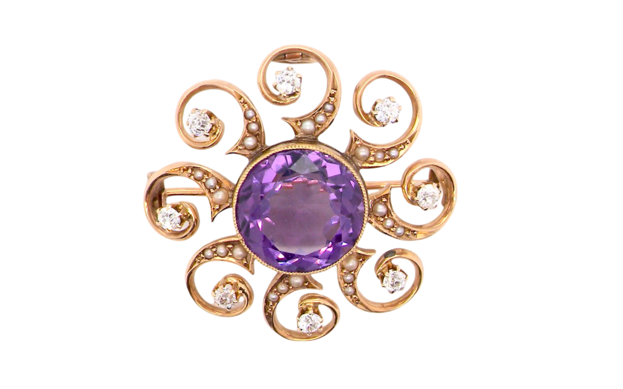 A vintage Amethyst and Diamond Brooch