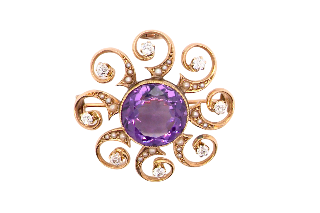 A vintage Amethyst and Diamond Brooch