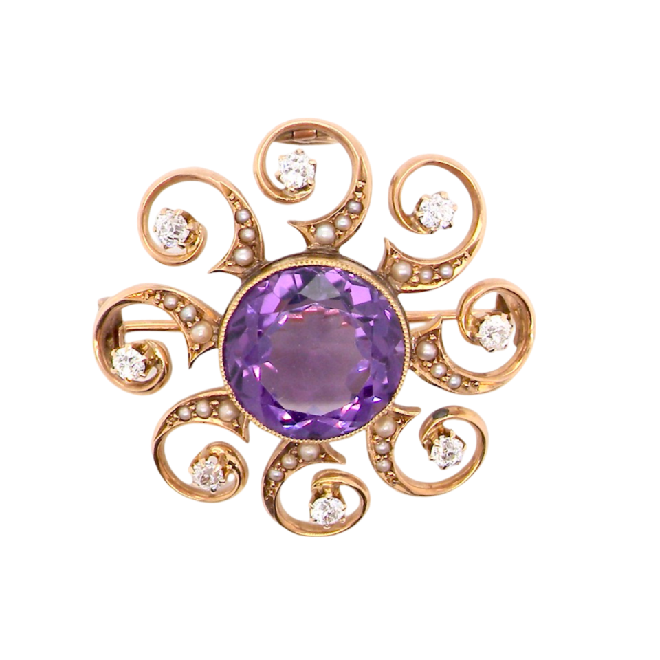 A vintage Amethyst and Diamond Brooch