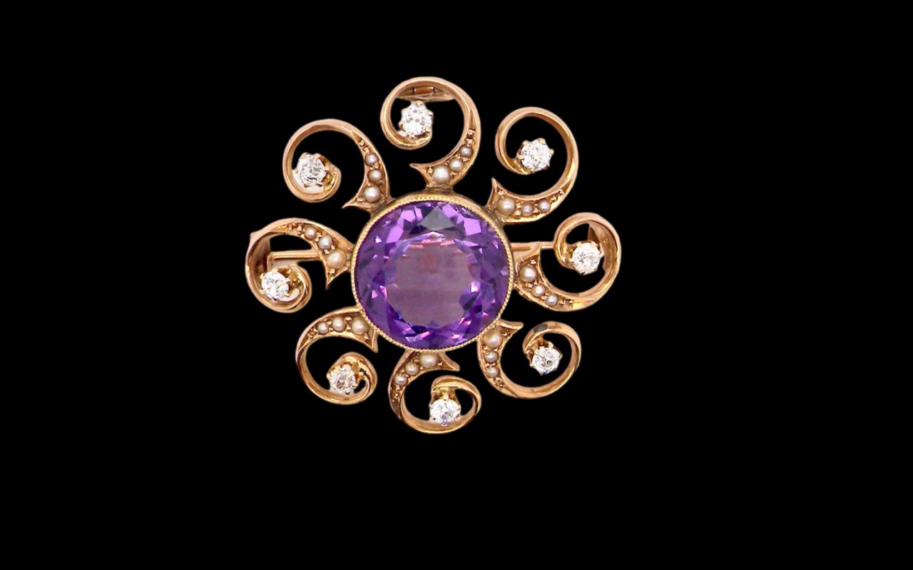 Amethyst and Diamond Brooch