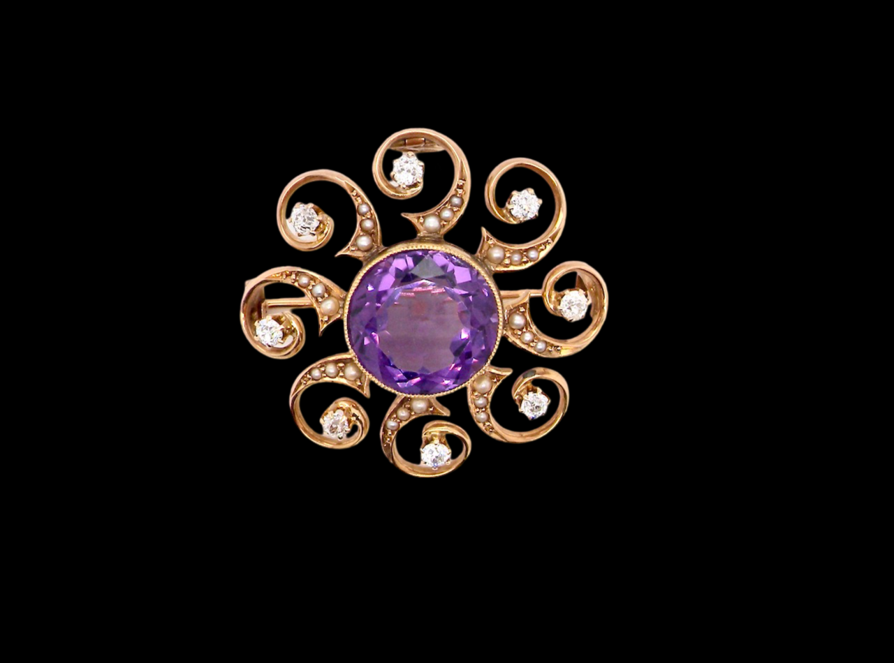 Amethyst and Diamond Brooch