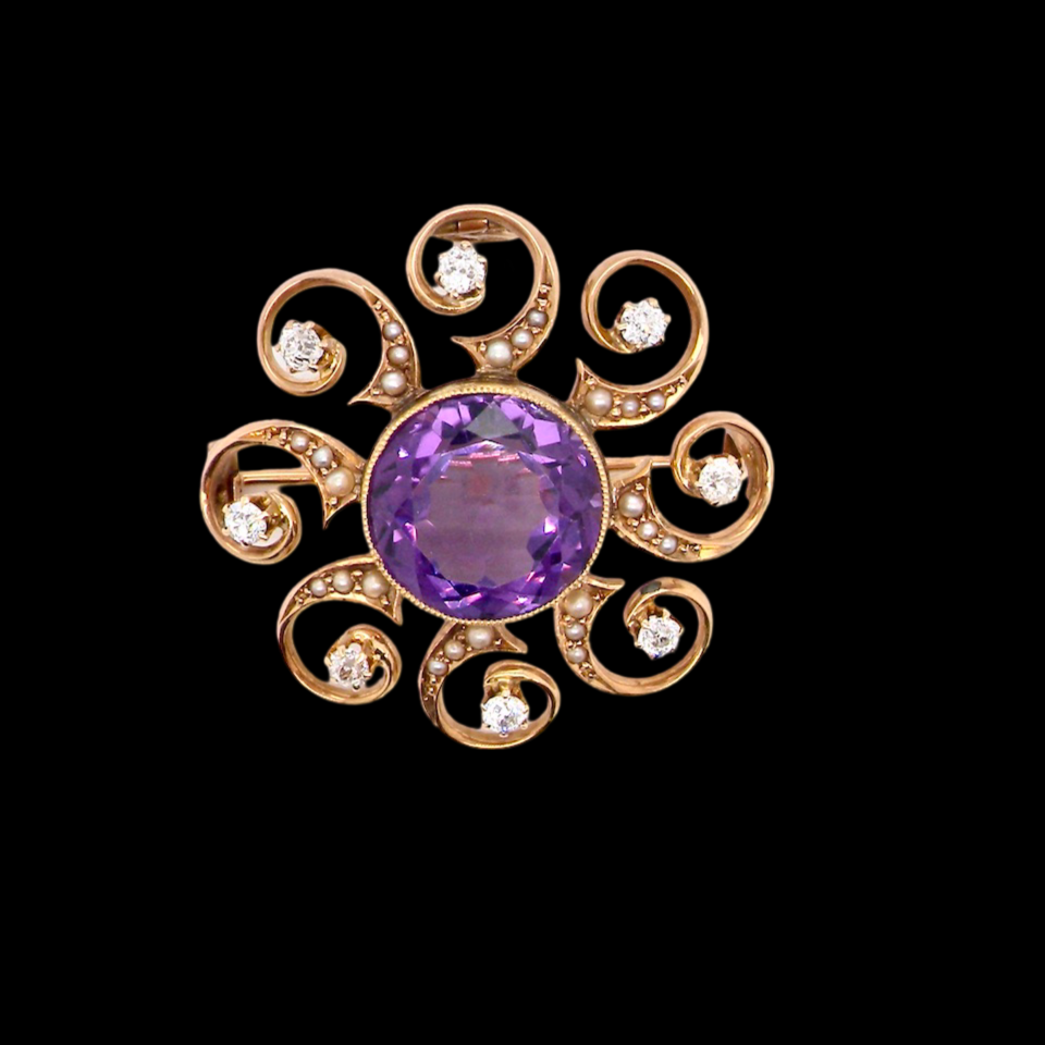 Amethyst and Diamond Brooch