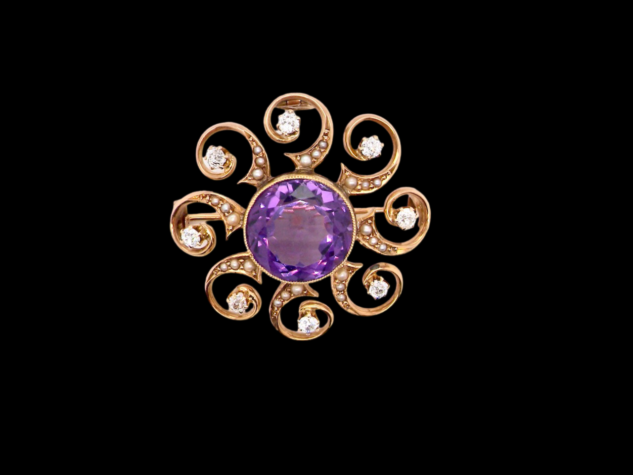 Amethyst and Diamond Brooch
