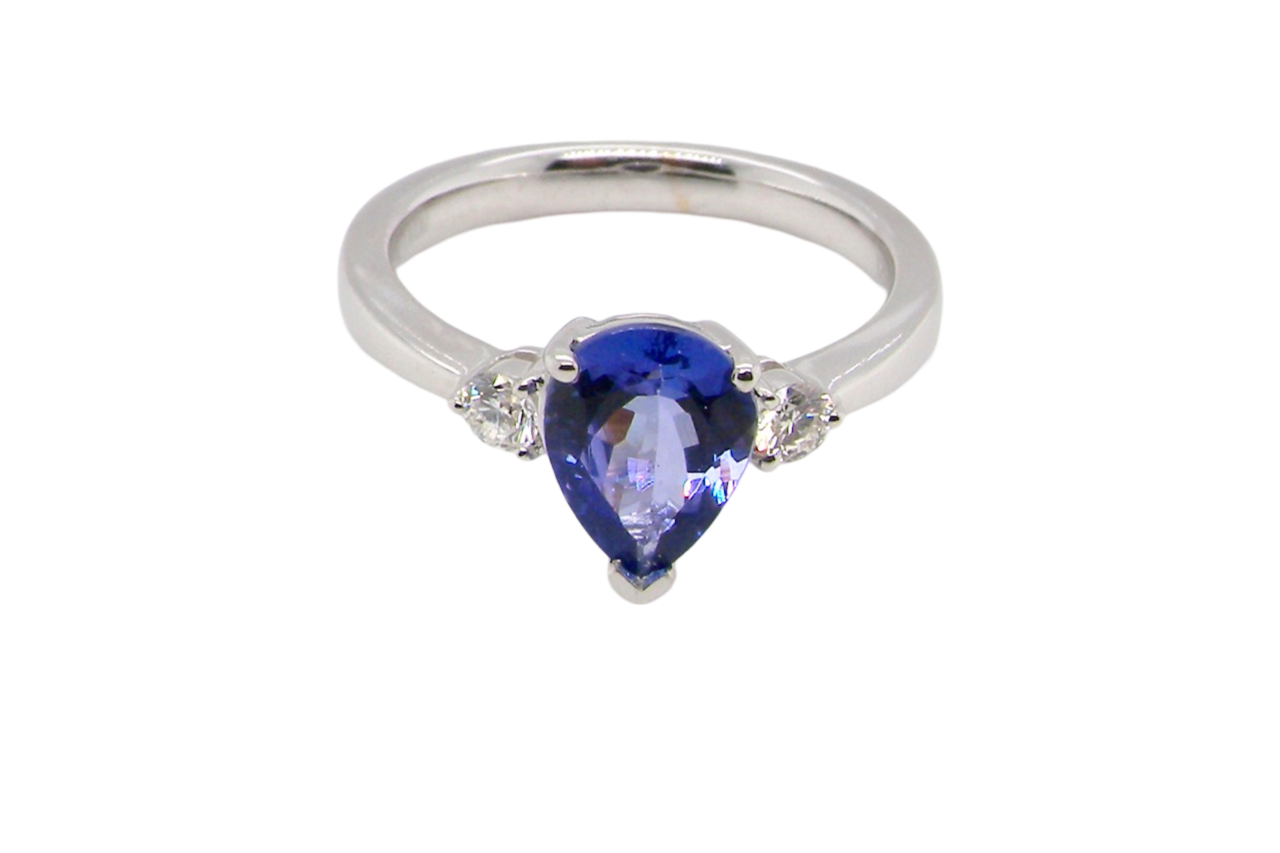 A Tanzanite and Diamond 3 stone Ring