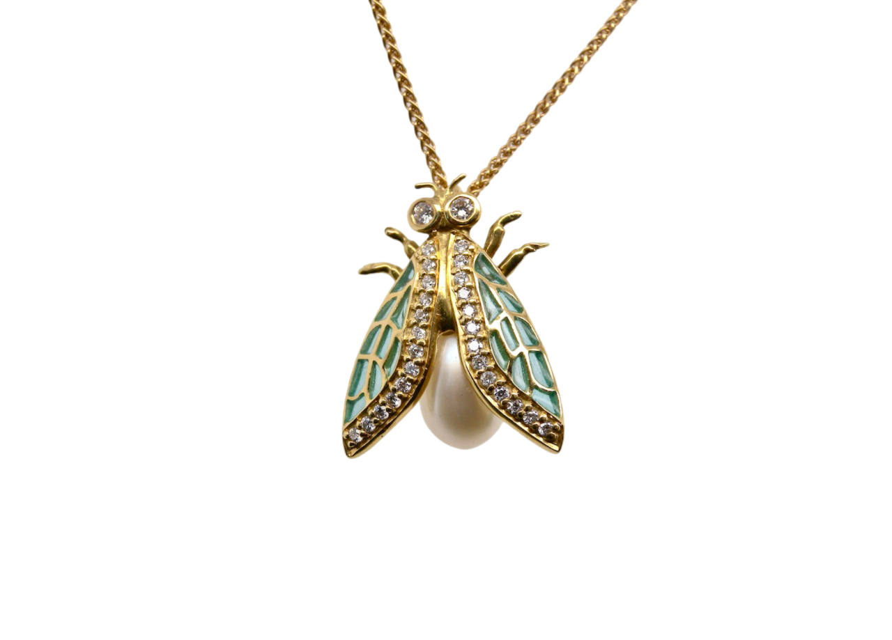 An insect pearl and diamond pendant