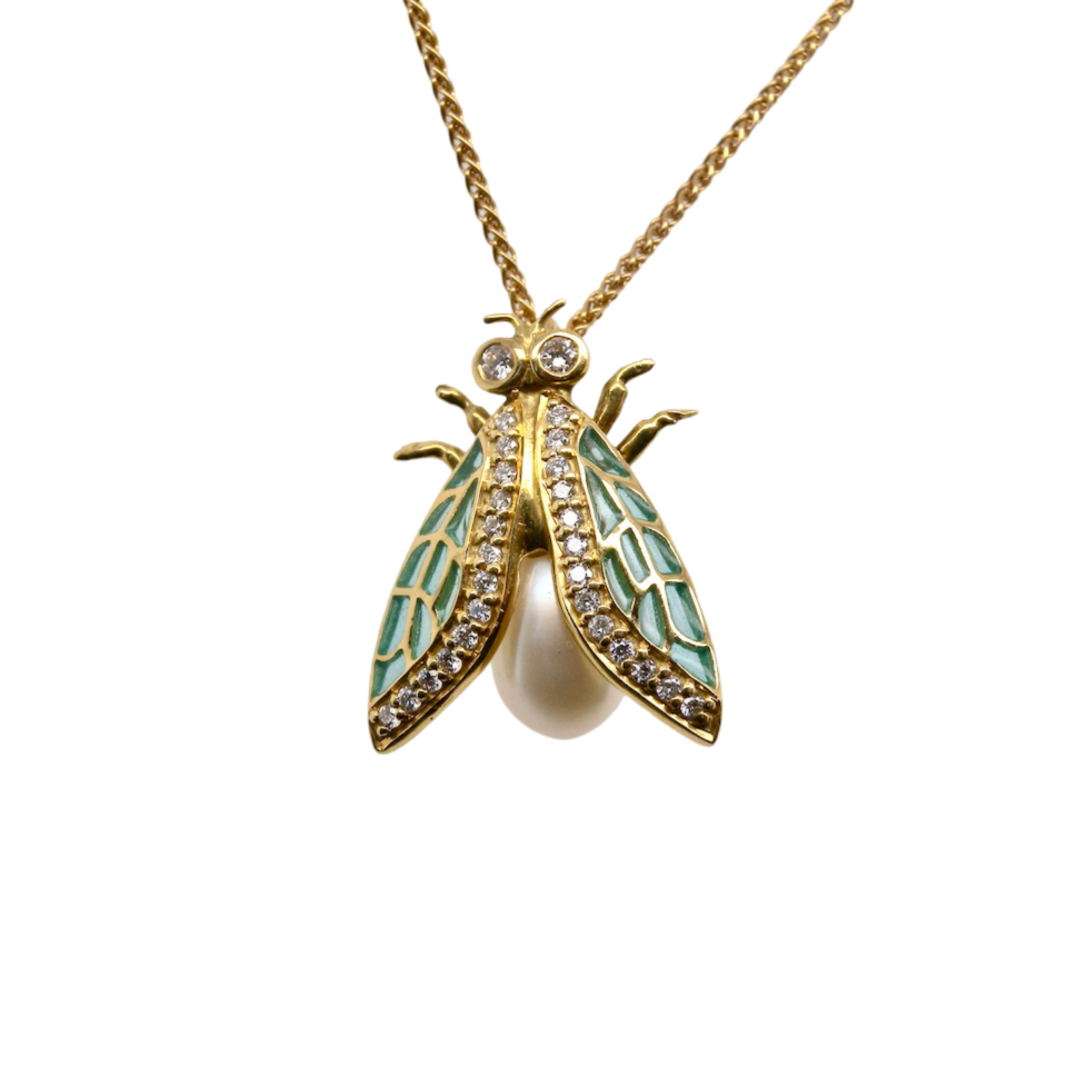 An insect pearl and diamond pendant