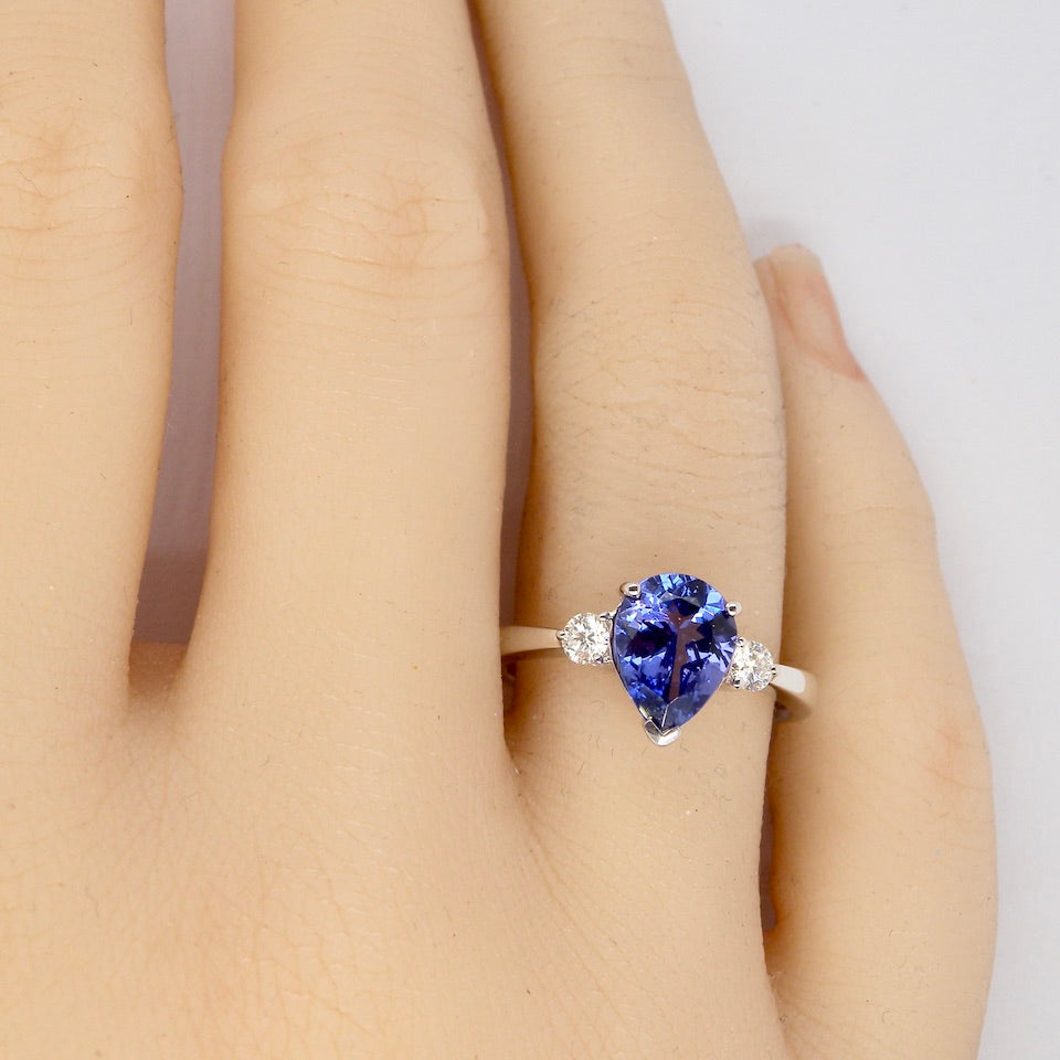 A Tanzanite and Diamond Ring finger view