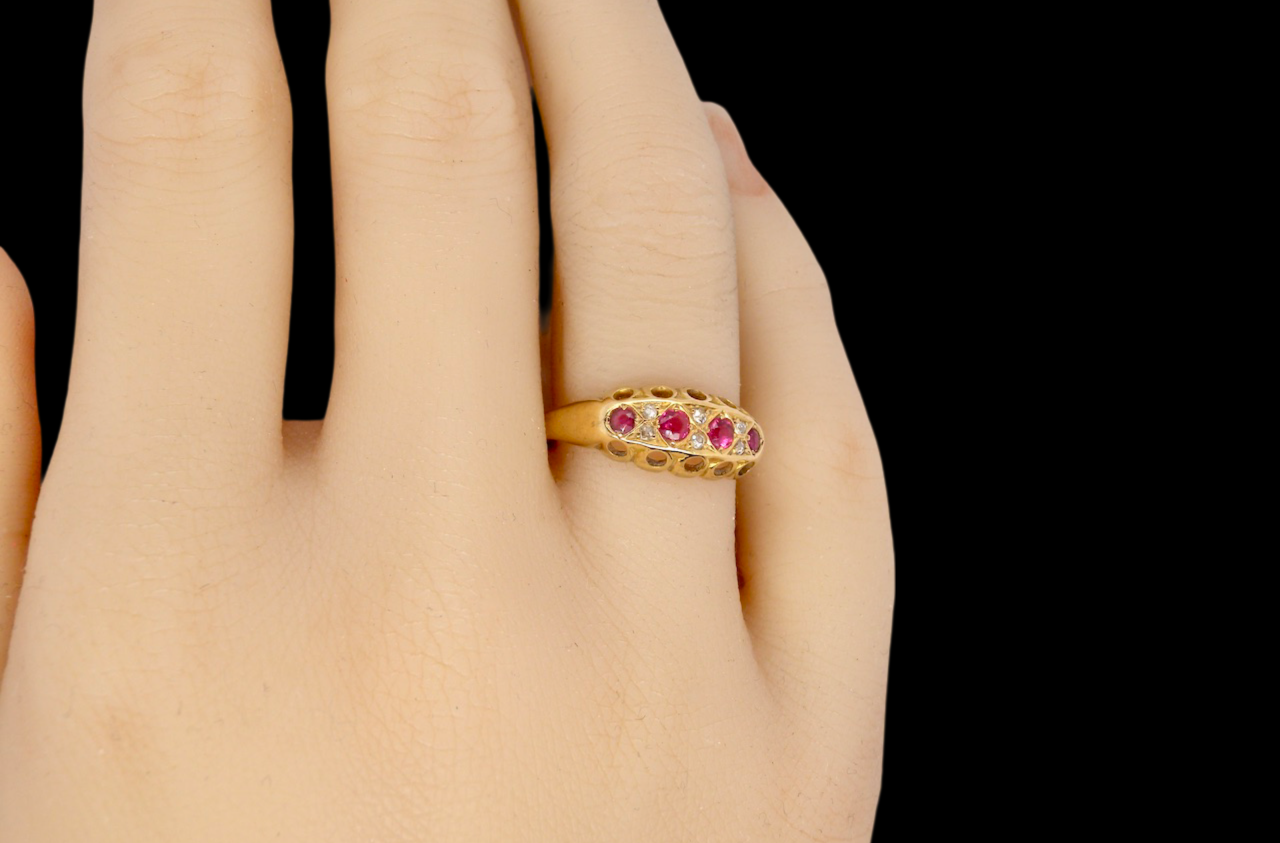 Edwardian ruby and diamond ring finger view