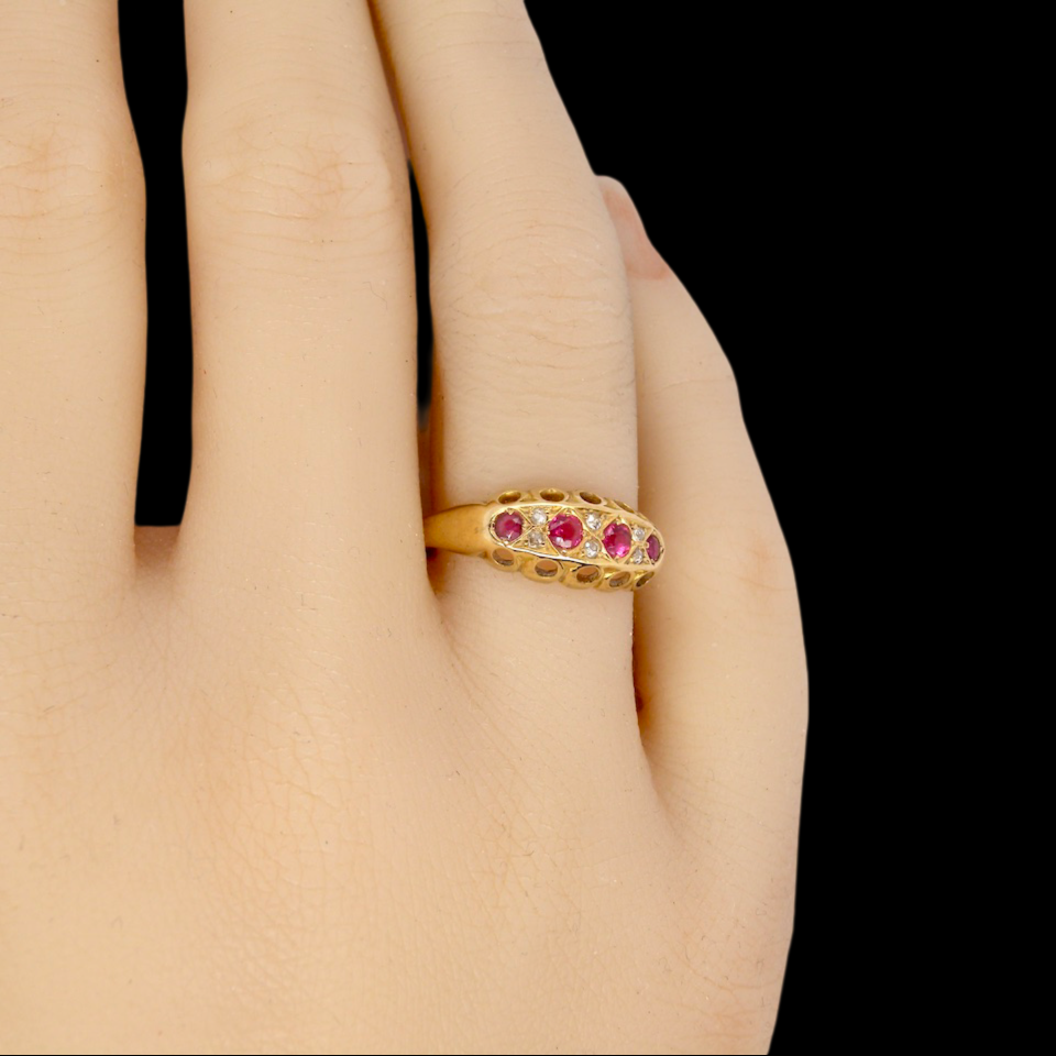 Edwardian ruby and diamond ring finger view