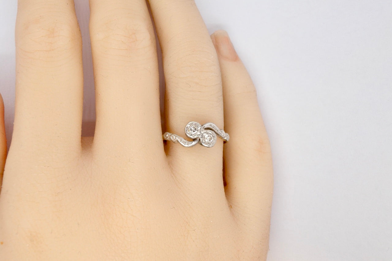 A Vintage Two Stone Diamond Ring finger view