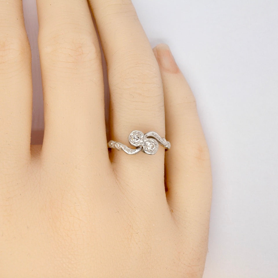 A Vintage Two Stone Diamond Ring finger view