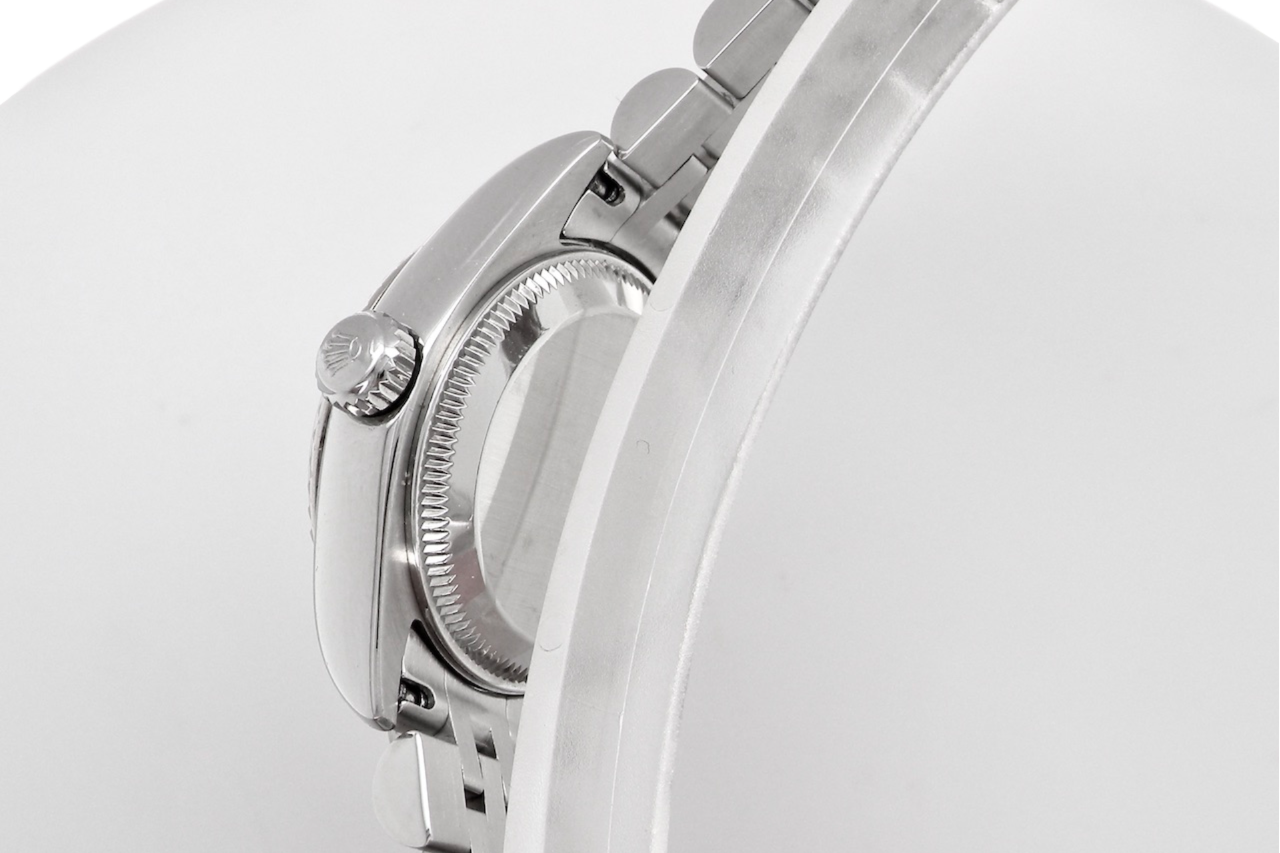 A womans steel Rolex wrist watch 179174 rear view