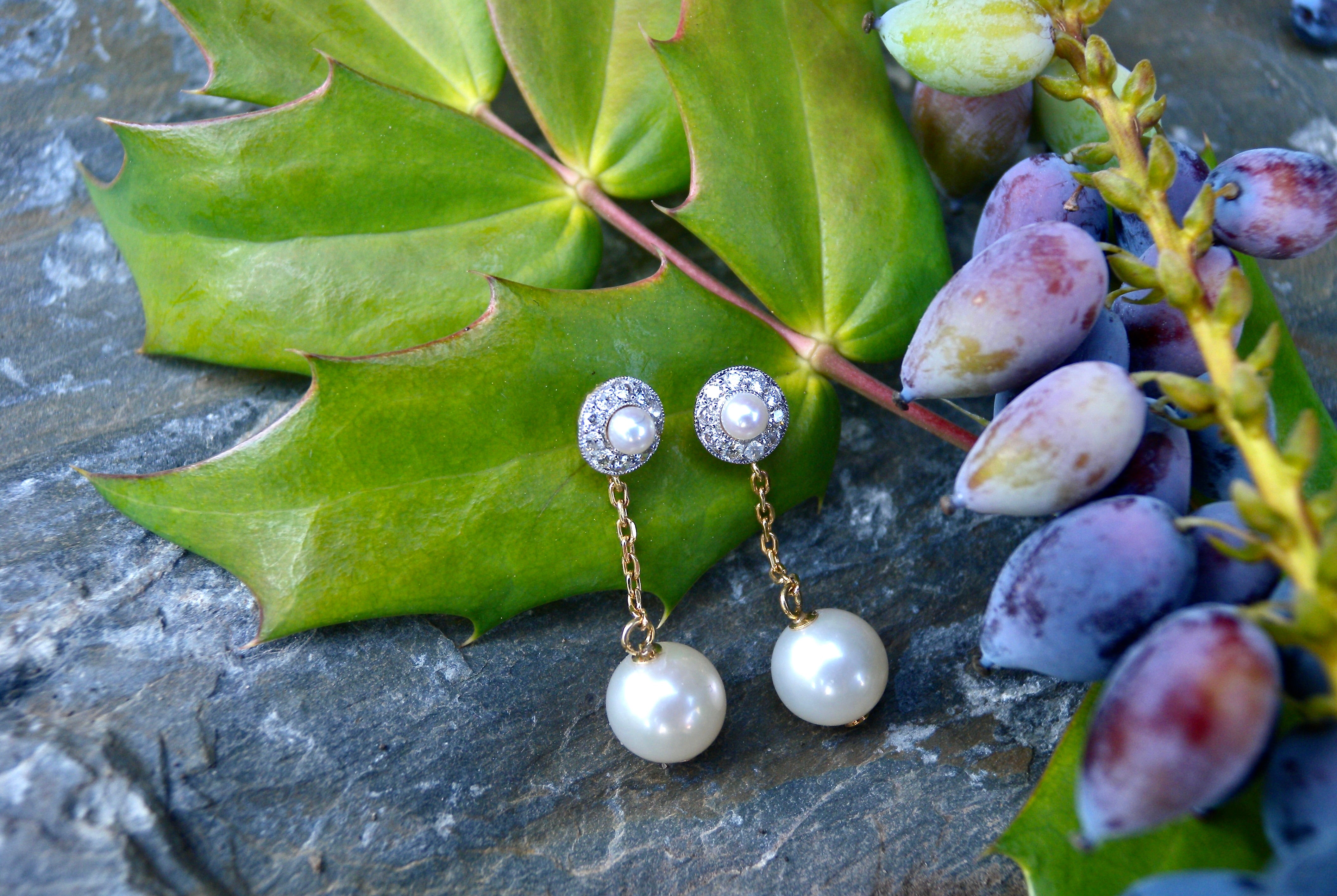 pearl and diamond drop earring