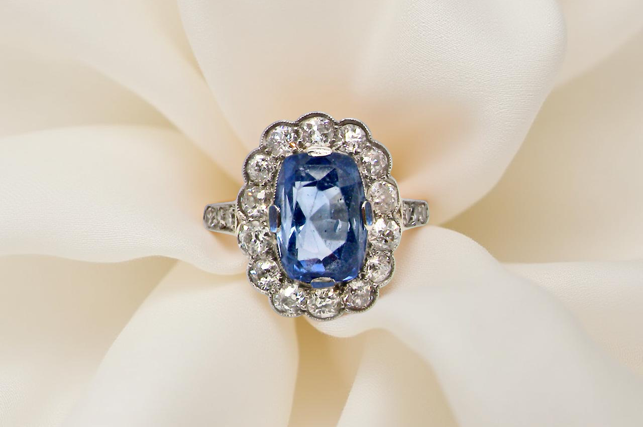 An Art Deco Sapphire and Diamond cluster ring