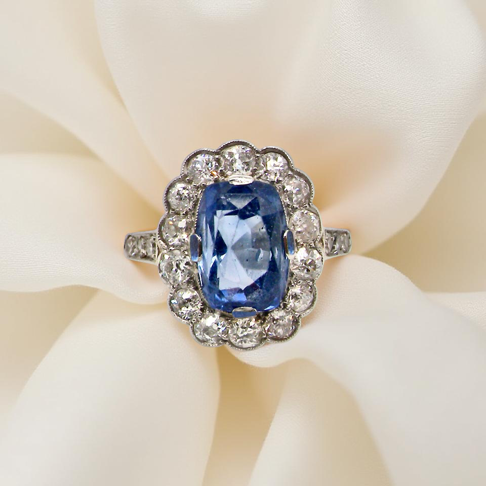 An Art Deco Sapphire and Diamond cluster ring