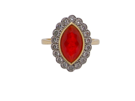 A Fire Opal and Diamond ring