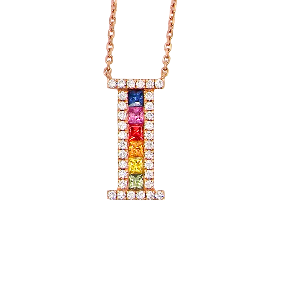 vari-hue sapphire and diamond pendant.