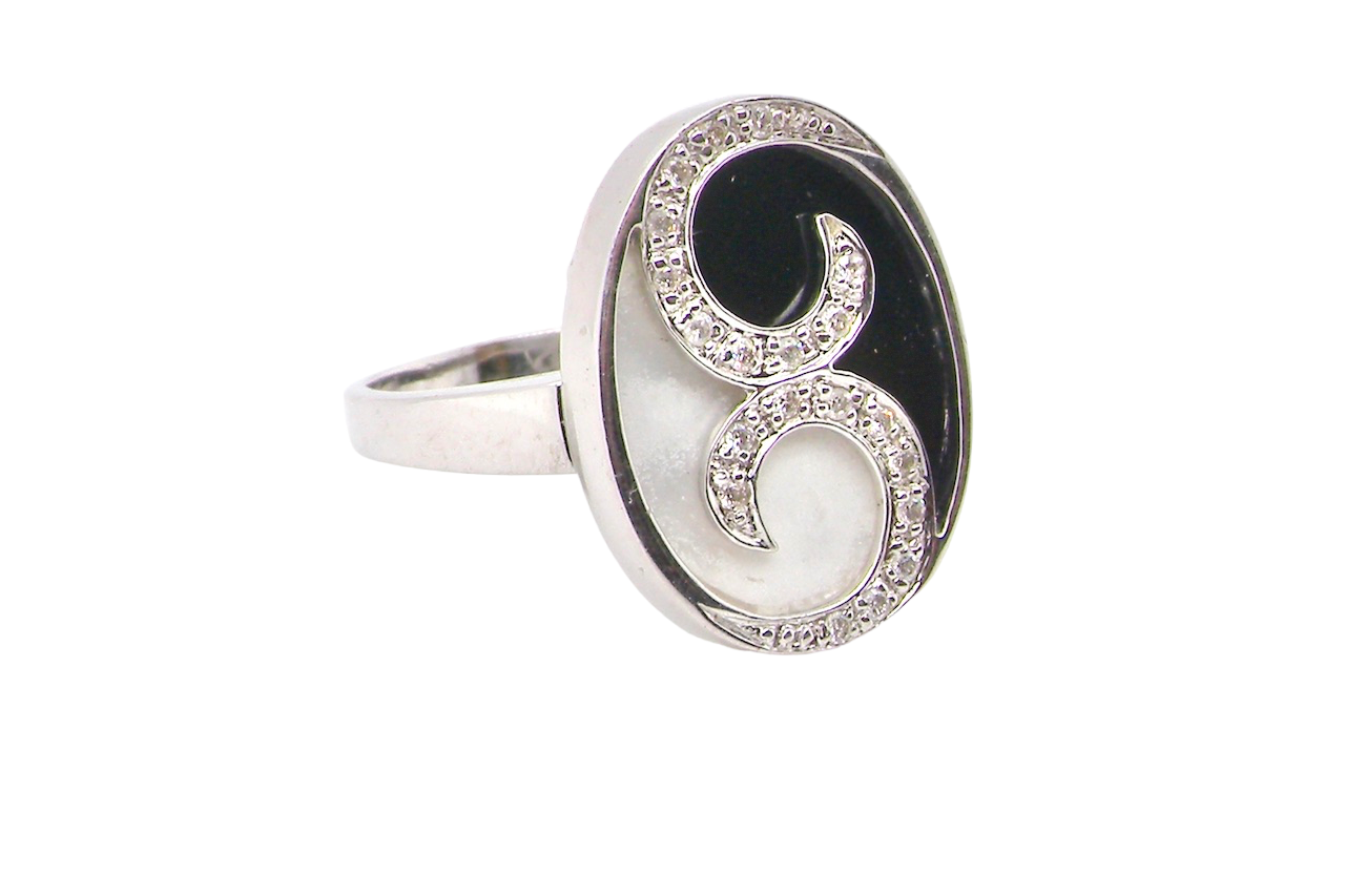 diamond onyx and mother of pearl dress ring