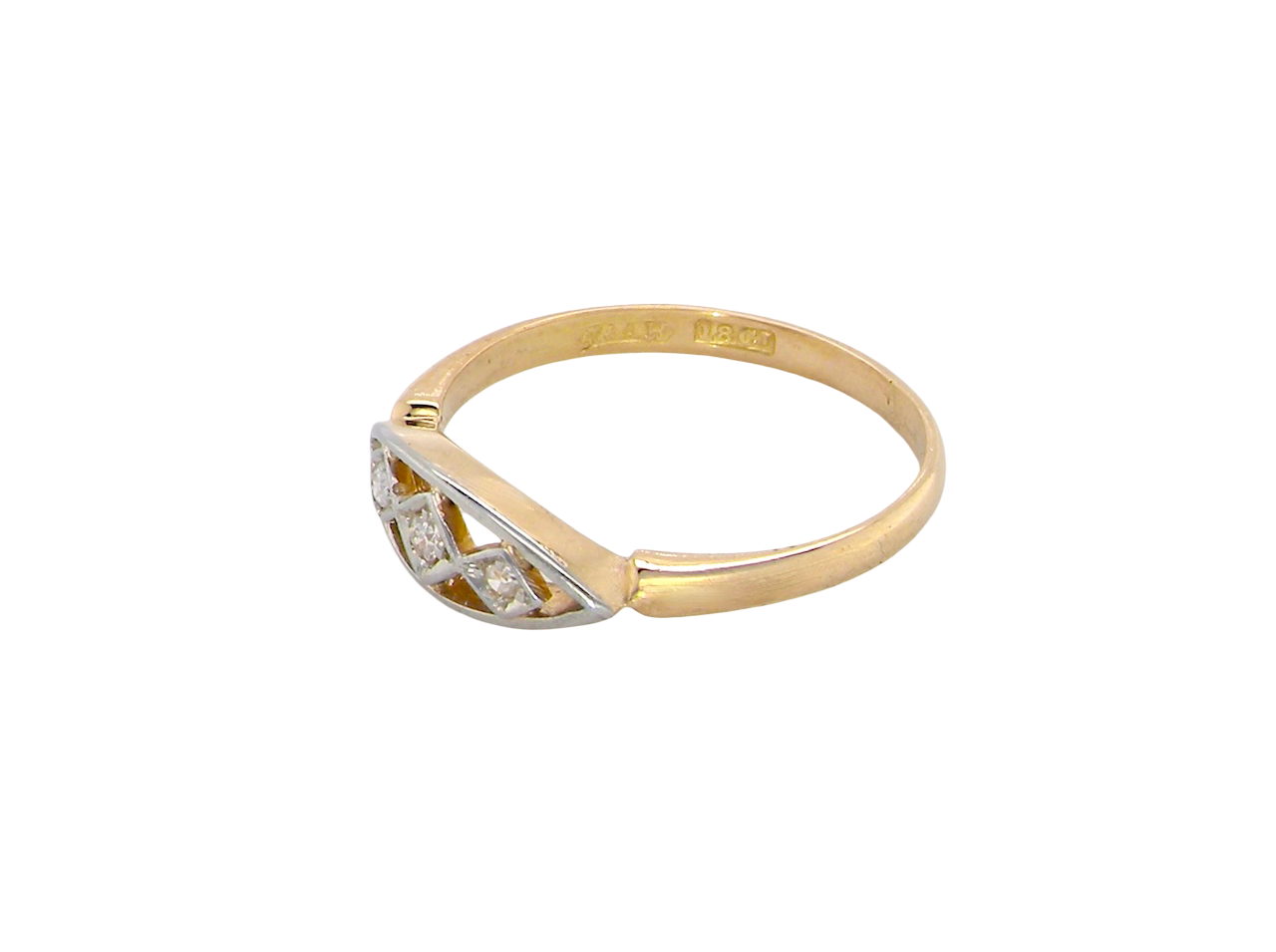 Two-tone gold ring with diamond on a white background