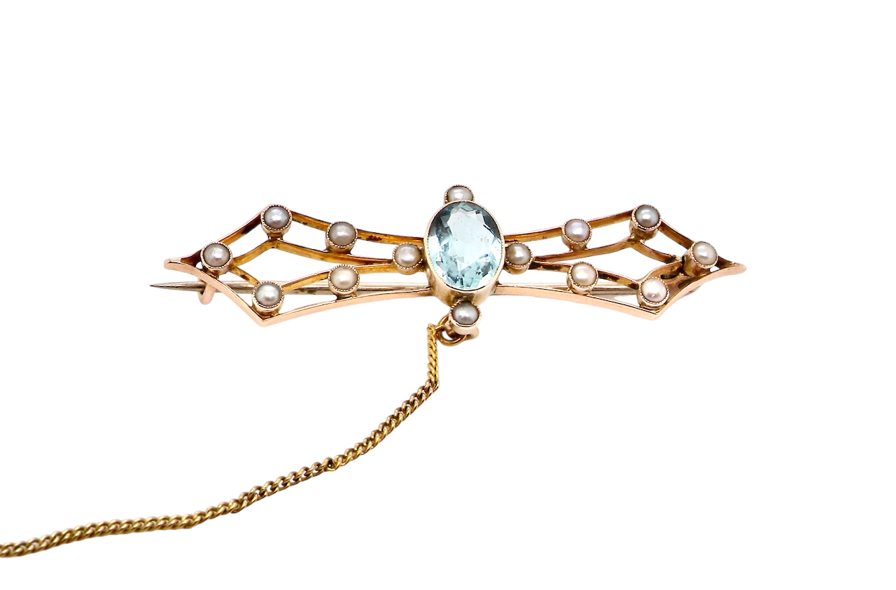 AQUAMARINE PEARL BAR BROOCH