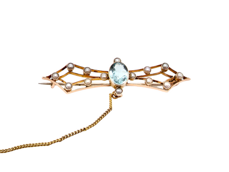 AQUAMARINE PEARL BAR BROOCH